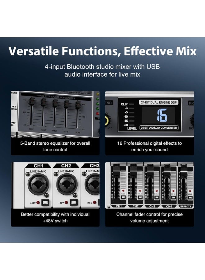 Phenyx Pro PTX-15 Professional Audio Mixer with USB Interface, 4-Channel DJ Sound Console, Stereo EQ, 16 DSP Effects for Stage, Live Performance, Karaoke and Studio - Image 4